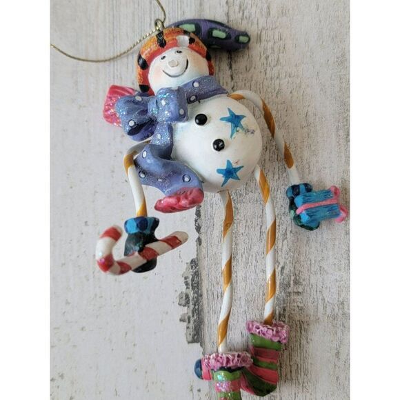 Snowman glitter present AS IS candy cane bow star ornament Xmas - Picture 3 of 11